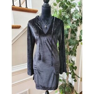 Ingear Resort Black Velvet Polyester V-Neck Long Sleeve Knee Length Dress S/M